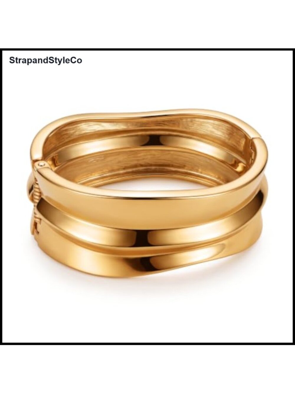 Chunky Gold-Tone Wide Hinged Cuff Bangle Bracelet Statement Jewelry Gift